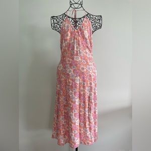 Aritzia midi v neck backless halter dress in floral print